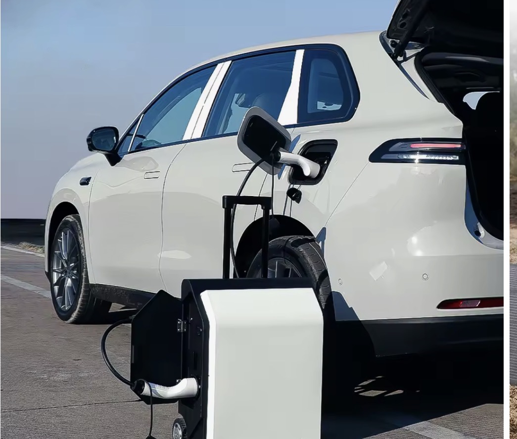Mobile EV charging unit charging a white SUV