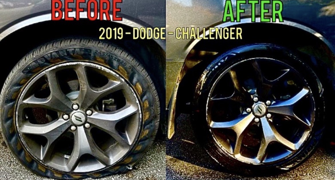 Before and after tire replacement on a 2019 Dodge Challenger